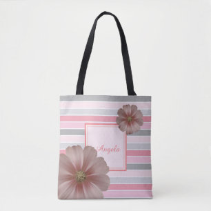 Trandy Striped, Flowers - Personalized Draagtas