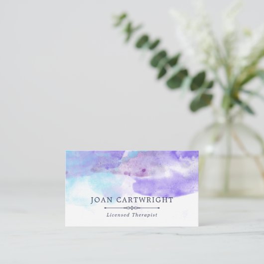 Tranquil Blue Paarse Waterverf Visitekaartje (Staand voorkant)