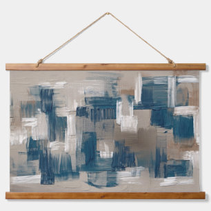 Tranquil Bruin Blauw Hedendaagse Brushstrokes Art Hangend Wandkleed