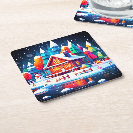 Tranquil Christmas Vierkante Kartonnen Onderzetter (Schuin)