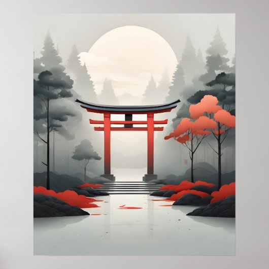 Tranquil Dawn: Een sereen Japans landschap Poster (Voorkant)