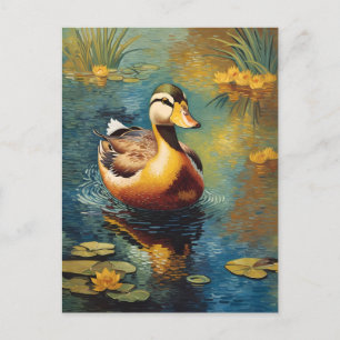Tranquil Duck Op Een Vijver Artistiek Schilderij Briefkaart