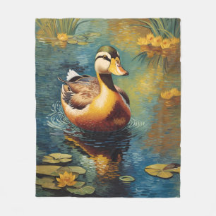 Tranquil Duck Op Een Vijver Artistiek Schilderij Fleece Deken