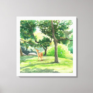 Tranquil Forest Herten Waterverf Kunst Canvas Afdruk