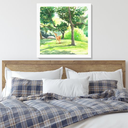Tranquil Forest Herten Waterverf Kunst Canvas Afdruk (Insitu (Slaapkamer))