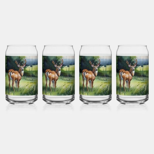 Tranquil Forest Serenity: Herten grazen Blikvorm Glas (Voorkant)