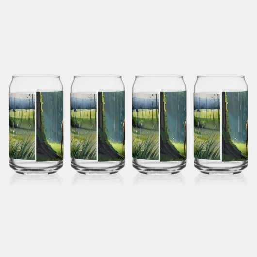 Tranquil Forest Serenity: Herten grazen Blikvorm Glas (Links)