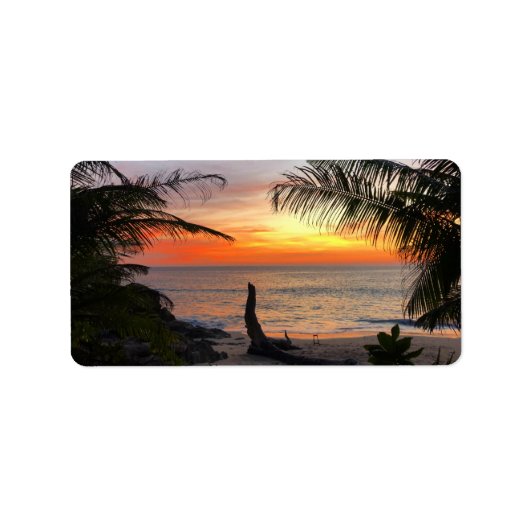 Tranquil Hawaiian Tropical Island Beach Sunset Etiket (Voorkant)