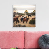 Tranquil Herd at Dusk – Peaceful Horse Pasture Canvas Afdruk (Insitu (Woonkamer))