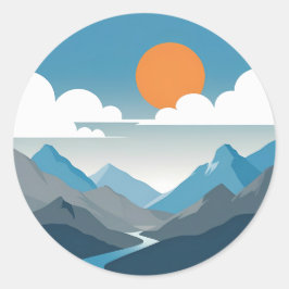 Tranquil Horizon | Minimal Mountain Landscape Art Ronde Sticker