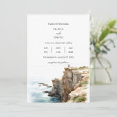 Tranquil Kustkliffen Waterverf Strand Bruiloft Kaart (Staand voorkant)