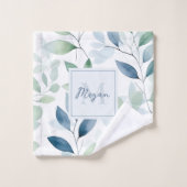 Tranquil Oasis Waterverf Bladeren Monogram & Naam Bad Handdoek (Wasdoekje)