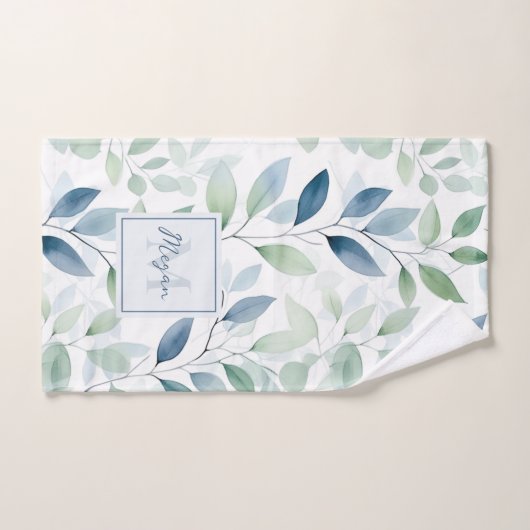 Tranquil Oasis Waterverf Bladeren Monogram & Naam Bad Handdoek (Handdoek)