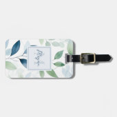 Tranquil Oasis Waterverf Bladeren Monogram & Naam Bagagelabel (Voorkant horizontaal)