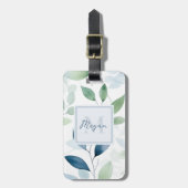 Tranquil Oasis Waterverf Bladeren Monogram & Naam Bagagelabel (Voorkant verticaal)