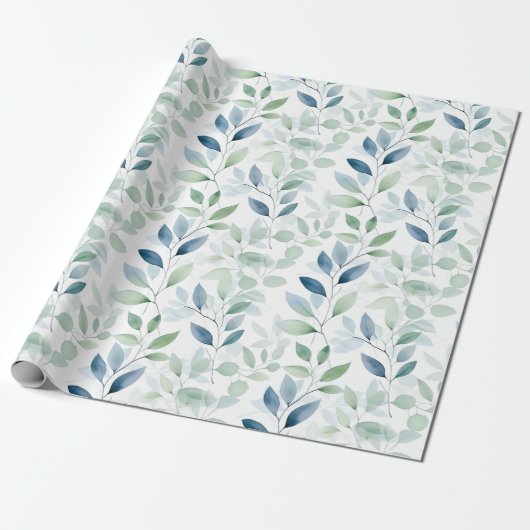 Tranquil Oasis Waterverf Bladeren Monogram & Naam Cadeaupapier (Uitgerold)