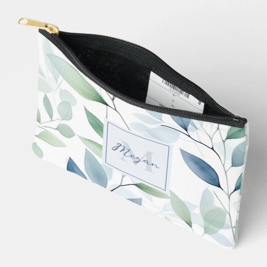 Tranquil Oasis Waterverf Bladeren Monogram & Naam Etui (Open)