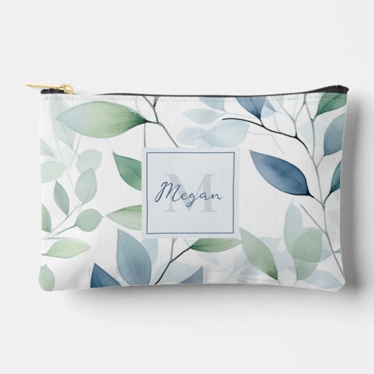 Tranquil Oasis Waterverf Bladeren Monogram & Naam Etui (Voorkant)