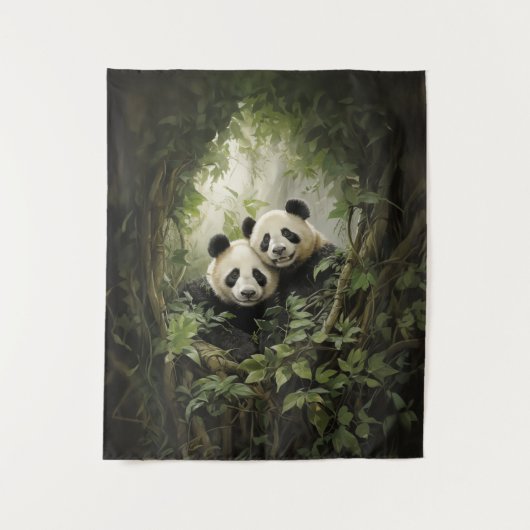 Tranquil Retreat: Panda in Boom Acryl Olie Wandkleed (Voorkant)