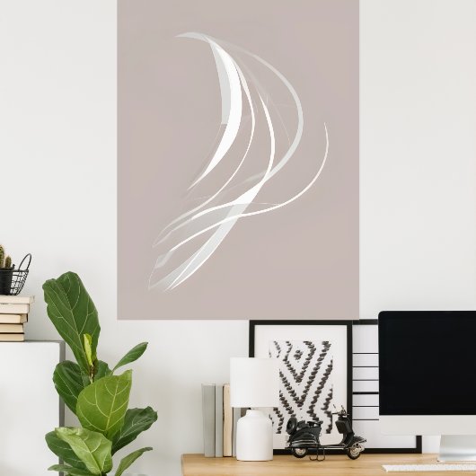 "Tranquil Rhythms" | Witte lijnen Abstracte kunst Poster (Thuiskantoor)