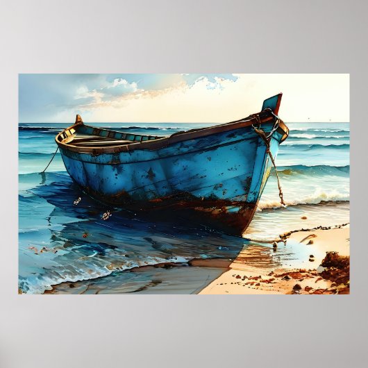 "Tranquil Tides". Kleurrijk Ontspannen Bootzeegezi Poster (Voorkant)