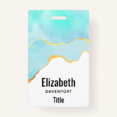 Tranquil Tropisch Groen Blauw met Gold Border Badge (Voorkant)