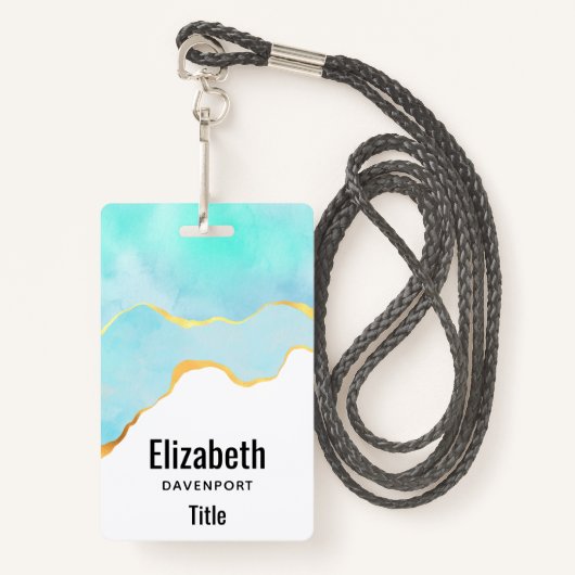 Tranquil Tropisch Groen Blauw met Gold Border Badge (Voorkant met draagriem)