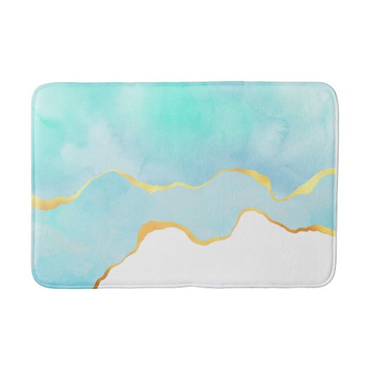Tranquil Tropisch Groen Blauw met Gold Border Badmat (Voorkant)