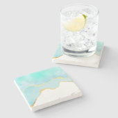 Tranquil Tropisch Groen Blauw met Gold Border Stenen Onderzetter (Zijkant)