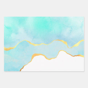 Tranquil Tropische Groene Waterverf Gold Border Inpakpapier Vel