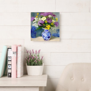 Tranquil Vaas van Bloemen Print Vierkante Klok