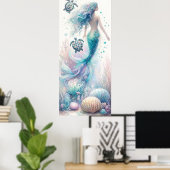 Tranquil Zee Schildpad en Zeemeermin Wall Art Poster (Thuiskantoor)