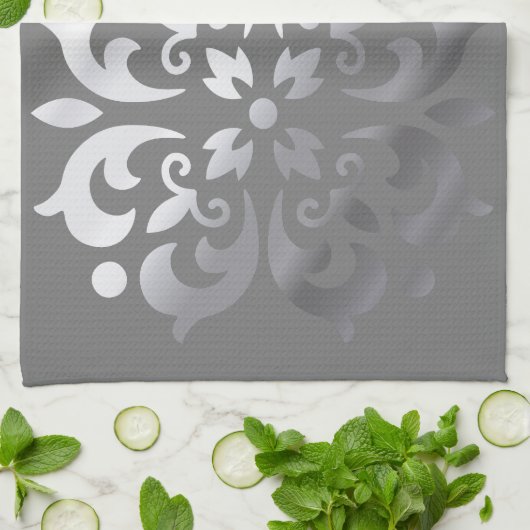 Tranquil zilver & grijs monogram | theedoek (Gevouwen)