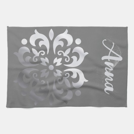 Tranquil zilver & grijs monogram | theedoek (Horizontaal)