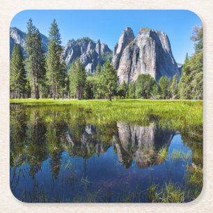 Tranquiliteit in yosemite vierkante kartonnen onderzetter