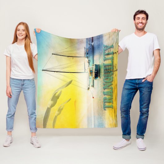 Tranquility Sailboot on strand Sunset Scenary Fleece Deken (In situ)