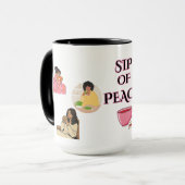  TRANQUILITY,SIP OF PEACE BLACK& WHITE CERAMIC MUG MOK (Voorkant links)