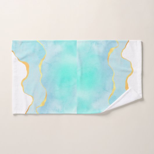 Tranquille Tropical Vert Bleu avec bordure or (Serviette à main)