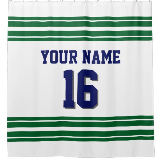 TRANS 2X Forest Green Stripes navy-tekst Douchegordijn (Voorkant)