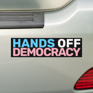 Trans Art Blauw Roze Protest Hands Off Democracy Bumpersticker