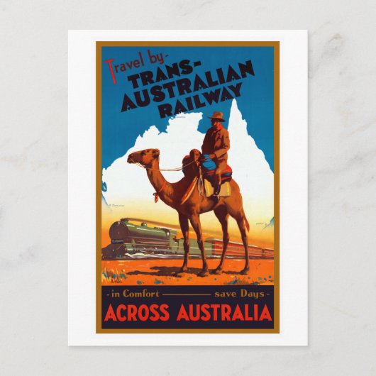 Trans-Australisch treinreisposter Briefkaart (Voorkant)