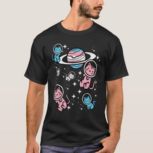 Trans Cats In Space Transgender Transsexual Pride  T-shirt (Voorkant)