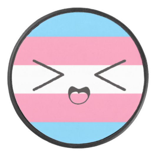 trans flag with cute excited face hockey puck (Voorkant)