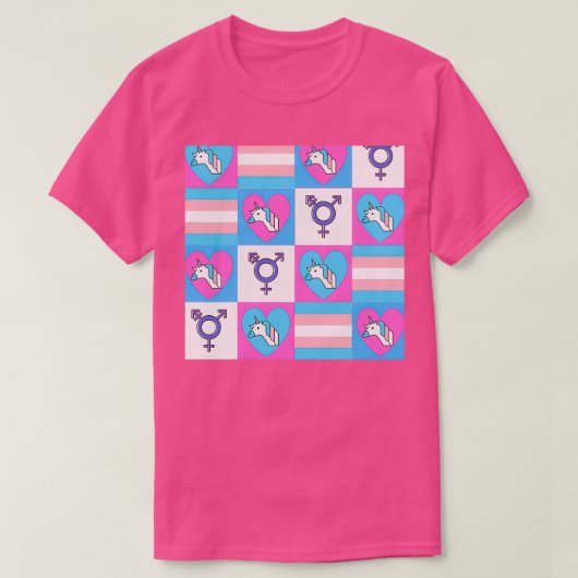 Trans-Patern in trans-Pride vlagkleuren LGBT trans T-shirt (Design voorkant)
