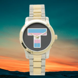 Trans Pride Hoofdletter T Overmaat Tweekleurige Ar Horloge
