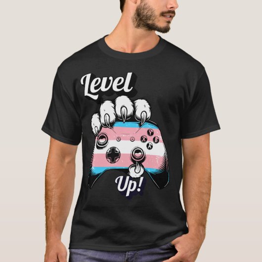 Trans Pride Level Up Tijgerpoot Controller T-shirt (Voorkant)