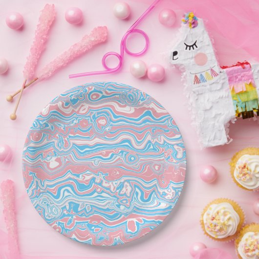 Trans Pride Vlag Trippy Boho Groovy Golvende Strep Papieren Bordje (Feest)