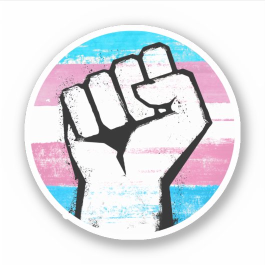 Trans Pride Vuist Cirkelprint Sticker (Voorkant)