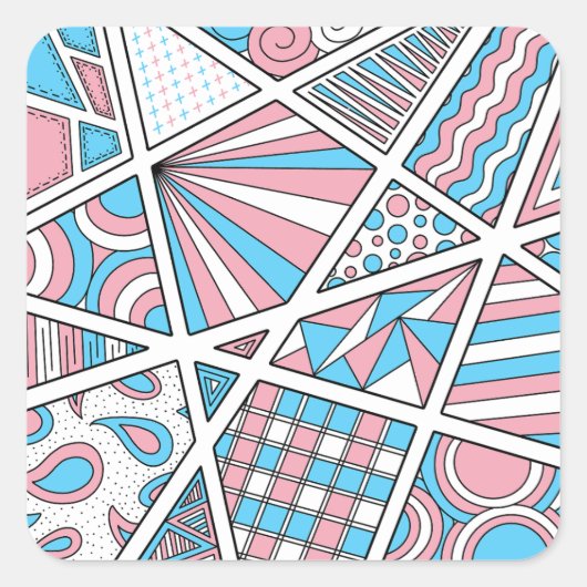 Trans Pride Zen Doodle Abstract Roze Blauw Wit Vierkante Sticker (Voorkant)