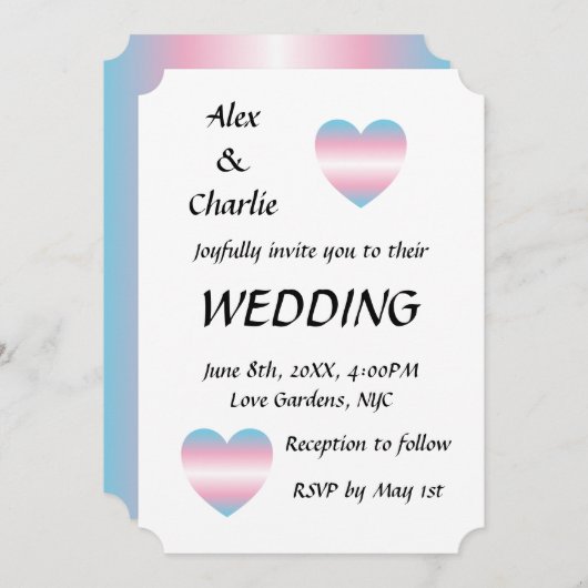 Trans vlag kleuren hart trots bruiloft kaart (Voorkant / Achterkant)